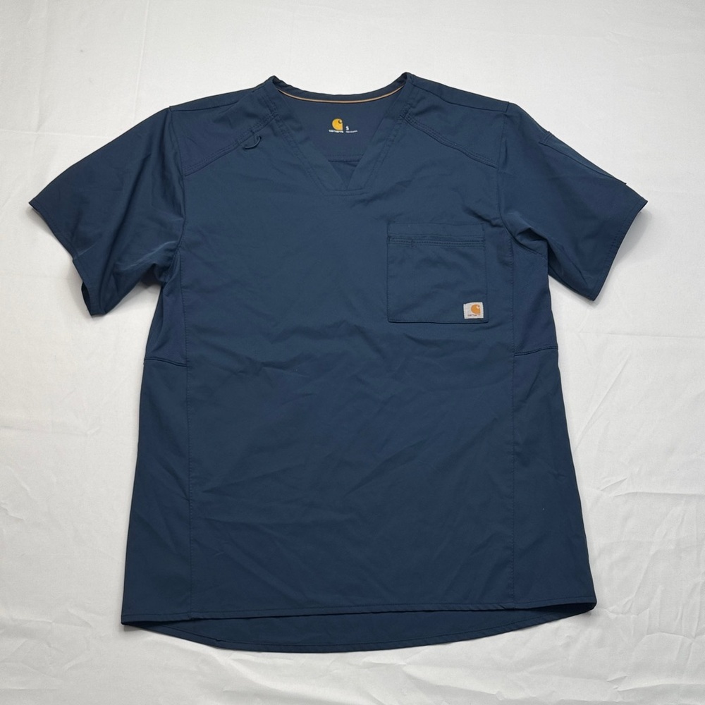 Carhartt Men's Deep Blue Short Sleeve Scrub Top size Small S v neck vent vented